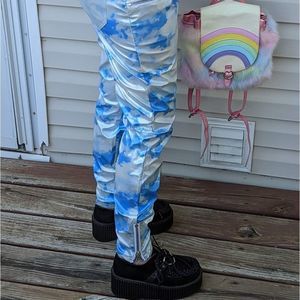 Dolls kill cloudy skies 24 hours l large clouds zipper motorcycle pants silver